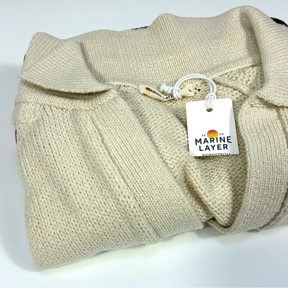 Marine Layer Claire Relaxed Sweater Polo Merino Wool Cotton L Warm Stripe NWT - Picture 14 of 16